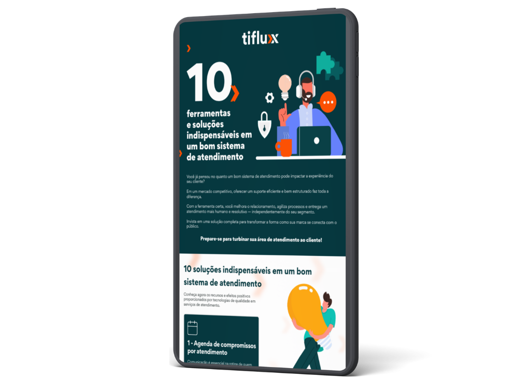 Imagem de um tablet com a capa do infográfico para representar o material que será feito o download