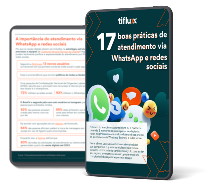 Imagem de um tablet com a capa e uma página interna do material que será feito o download