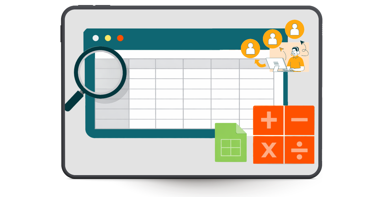 Imagem de um tablet com ícone de planilha para representar o material que será feito o download