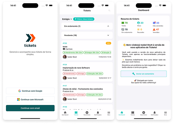 APlicativo mobile para gerenciamento remoto e in locco de chamados e demandas para equipes de suporte e atendimento na Tiflux.