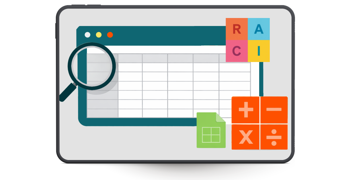Imagem de um tablet com a ilustração da planilha RACI