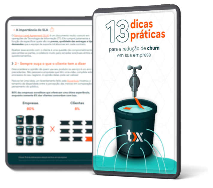 Imagem de um tablet com a capa e uma página interna do material que será feito o download