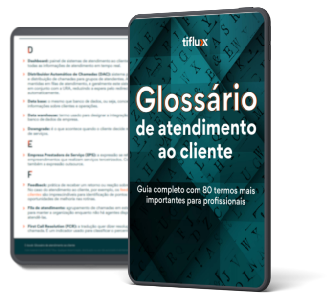 Imagem de um tablet com a capa e uma página interna do material que será feito o download