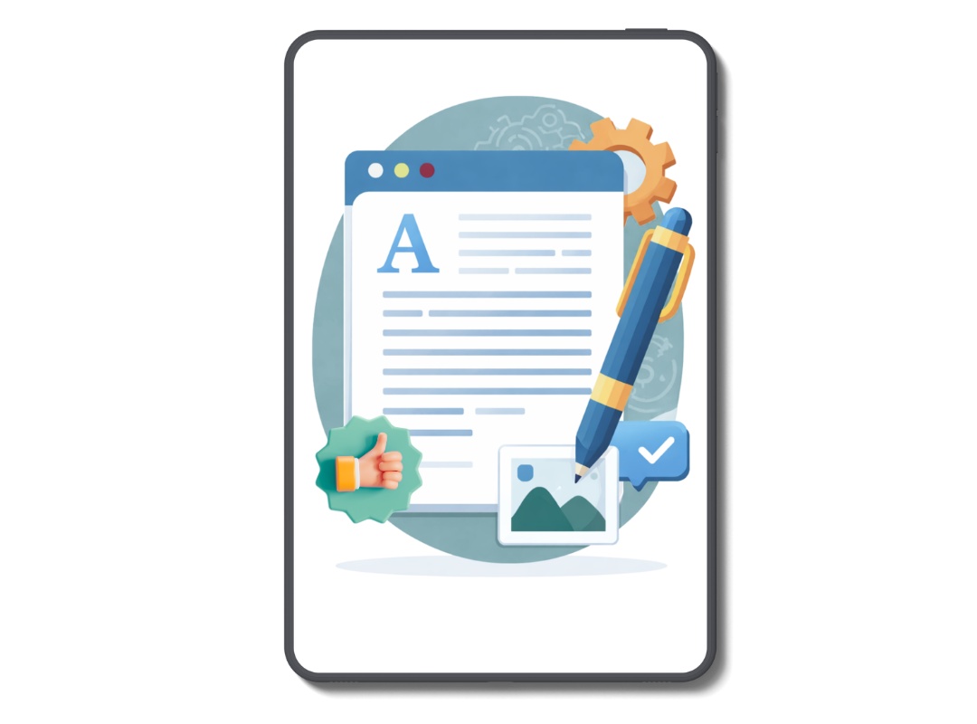 Imagem de um tablet com ícone de contrato para representar o material que será feito o download