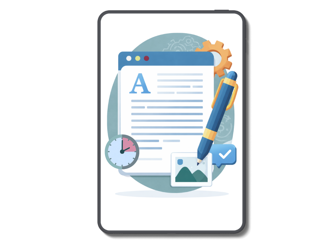 Imagem de um tablet com ícone de contrato para representar o material que será feito o download